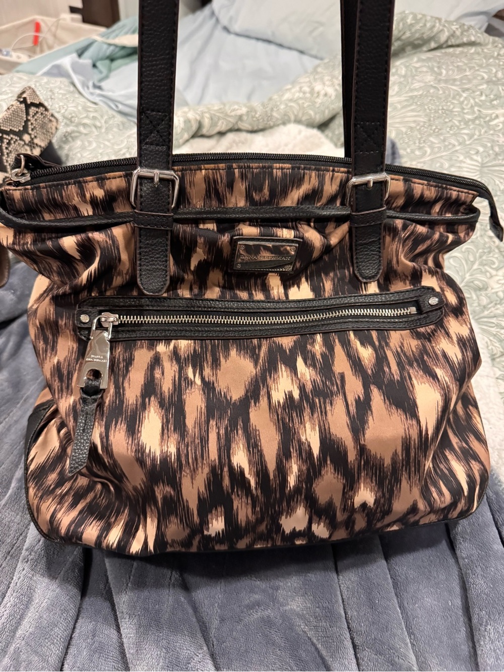 Dana Buchman Black and Brown Patterned Tote Bag ; like new